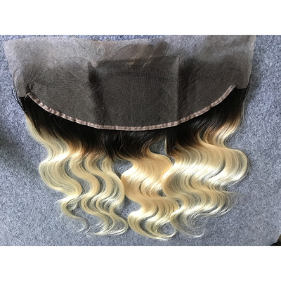 Long Ombre Human Hair Extensions Virgin Russian Hair Bundles With Ear To Ear 13"X4" Lace Frontal
