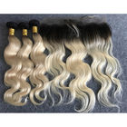 Long Ombre Human Hair Extensions Virgin Russian Hair Bundles With Ear To Ear 13&quot;X4&quot; Lace Frontal
