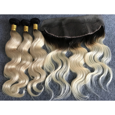 Long Ombre Human Hair Extensions Virgin Russian Hair Bundles With Ear To Ear 13"X4" Lace Frontal