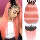 Pink Front Ombre Human Hair Extensions Silk 10A Grade Tangle / Shedding  Free