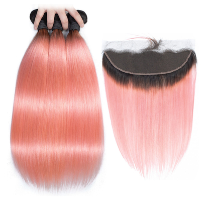 Pink Front Ombre Human Hair Extensions Silk 10A Grade Tangle / Shedding  Free