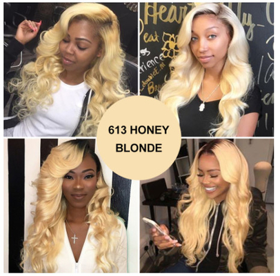 1b / 613 Blonde 100% Ombre Peruvian Hair Bundles / Ombre Blonde Hair Weave No Shedding