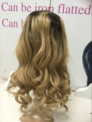 Healthy 1B Blonde Real Human Hair Ombre Wigs Dark Root To Natural Black