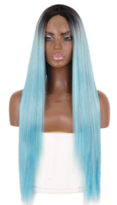 Blonde Straight Natural Human Hair Wigs Extensions Blue Color