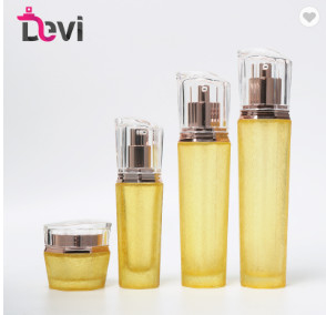 120ml Yellow Cosmetic Shape Lotion Glass Bottle With Acrylic Cream
