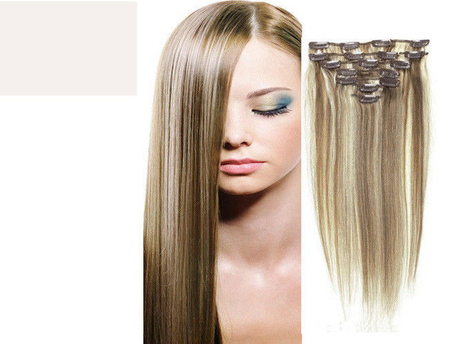 Brazilian Straight Virgin Clipping In Hair Extensions , Real Human Hair Extensions Clip In