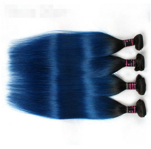 Straight Peruvian Dark Roots Blue Ombre Human Hair Extensions Colorful Hair