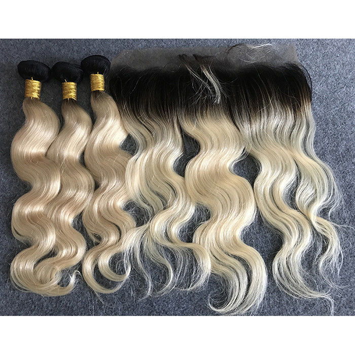 Long Ombre Human Hair Extensions Virgin Russian Hair Bundles With Ear To Ear 13&quot;X4&quot; Lace Frontal