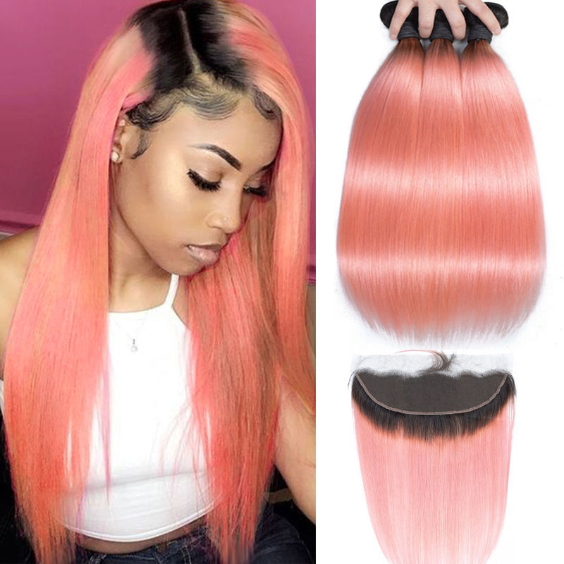 Pink Front Ombre Human Hair Extensions Silk 10A Grade Tangle / Shedding  Free
