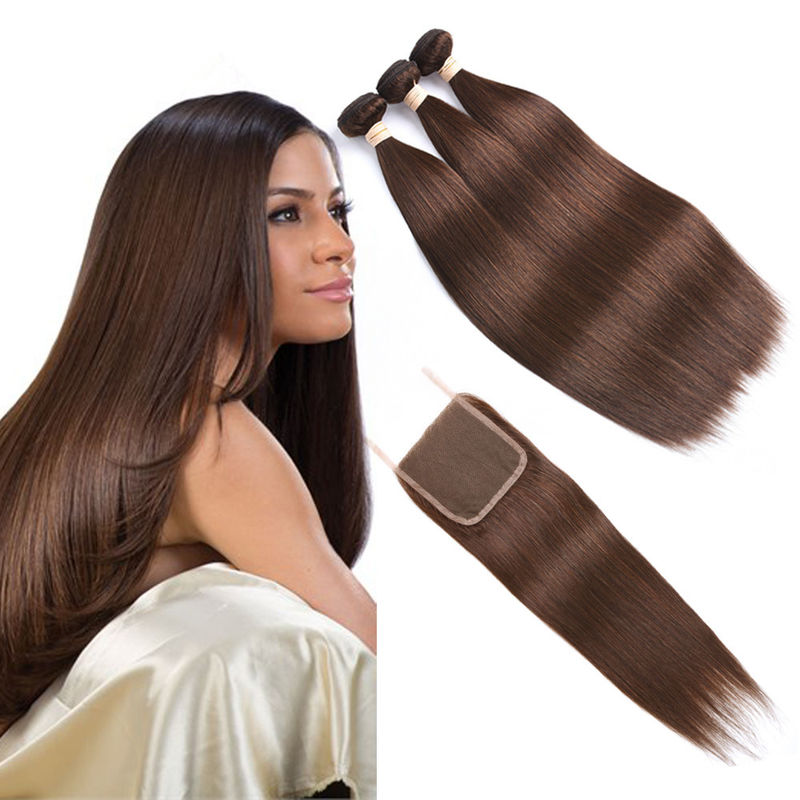Brown  Ombre Human Hair Extensions / Straight Human Hair Weave With 4X4 Closure