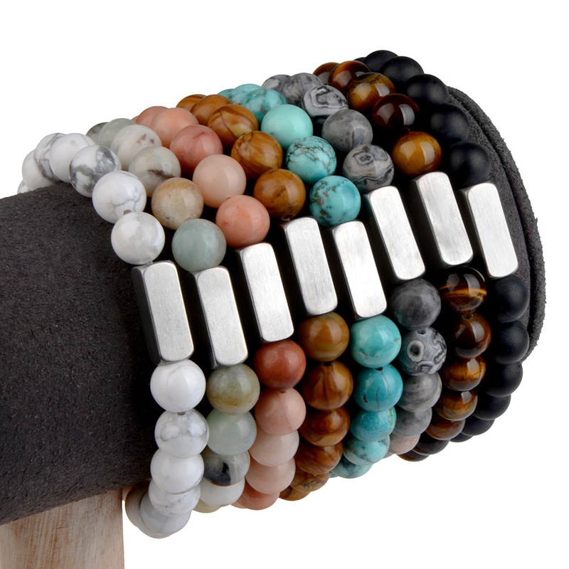 Square Stainless Steel Natural Stone Handmade Beads Bracelets