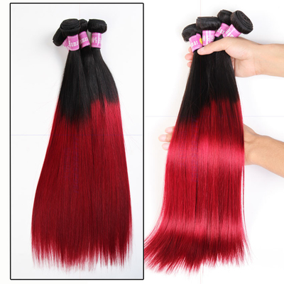 Soft 7A Ombre Brazilian Virgin Hair 1B / Red Ombre Straight Hair 3 Bundles For Adult