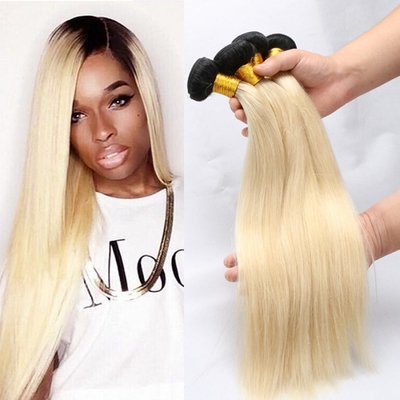 Color 1b / 613 Russian Ombre Human Hair Extensions Shedding Free Double Weft