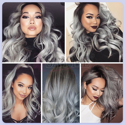 Two Tone Body Wave Weave , Thick 40 Inch Grey Ombre Hair Weave Durable