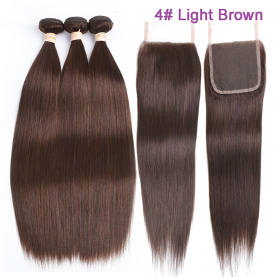 Brown  Ombre Human Hair Extensions / Straight Human Hair Weave With 4X4 Closure