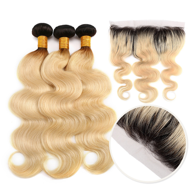 10A Grade 100% Peruvian Ombre Human Hair Extensions 1B / 613 Blonde Color