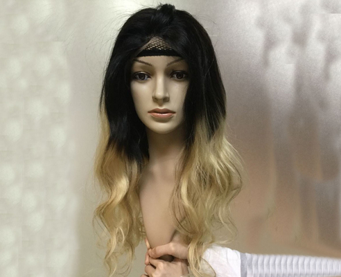 Healthy 1B Blonde Real Human Hair Ombre Wigs Dark Root To Natural Black