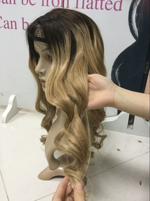 Healthy 1B Blonde Real Human Hair Ombre Wigs Dark Root To Natural Black