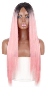 Blonde Straight Natural Human Hair Wigs Extensions Pink Color