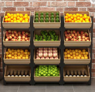 Supermarket Wood Fruit Vegetable Shelf Rack Stand Grocery Store