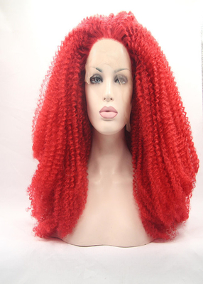 Red Color Full Lace Remy Hair Wigs , Deep Wave Curly Hair Extensions